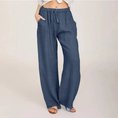 Straight Tube Drawstring Cotton & Hemp Pants