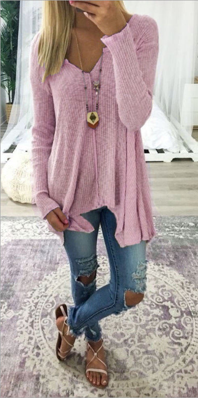 Loose Fitting Irregular Cut Long Sleeved Shirt (up to 5XL)