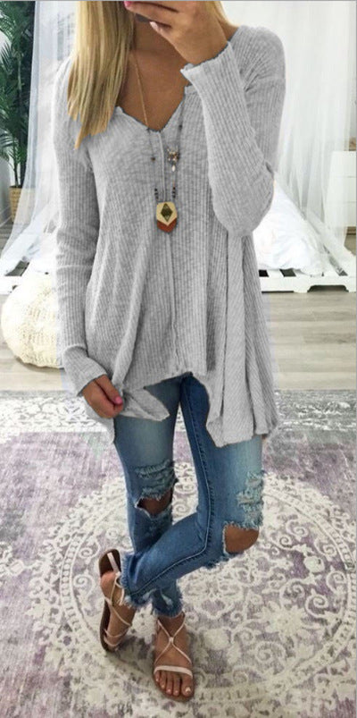 Loose Fitting Irregular Cut Long Sleeved Shirt (up to 5XL)