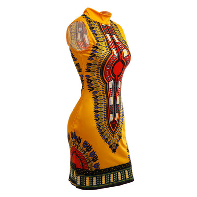 African Bazin Print Sleeveless Dress