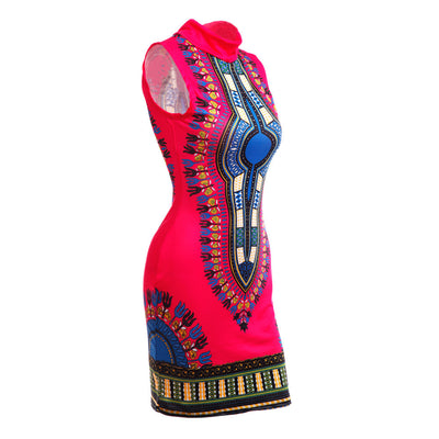 African Bazin Print Sleeveless Dress