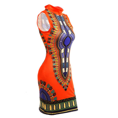 African Bazin Print Sleeveless Dress