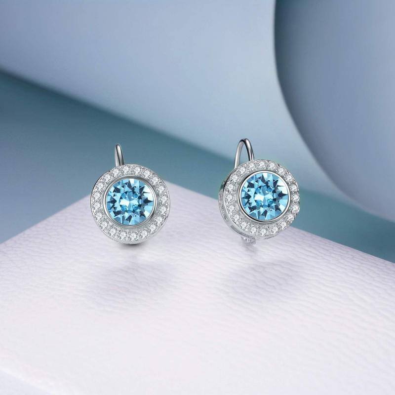 925 Sterling Silver Round Halo Lever-back Earrings w/Crystal from Austria