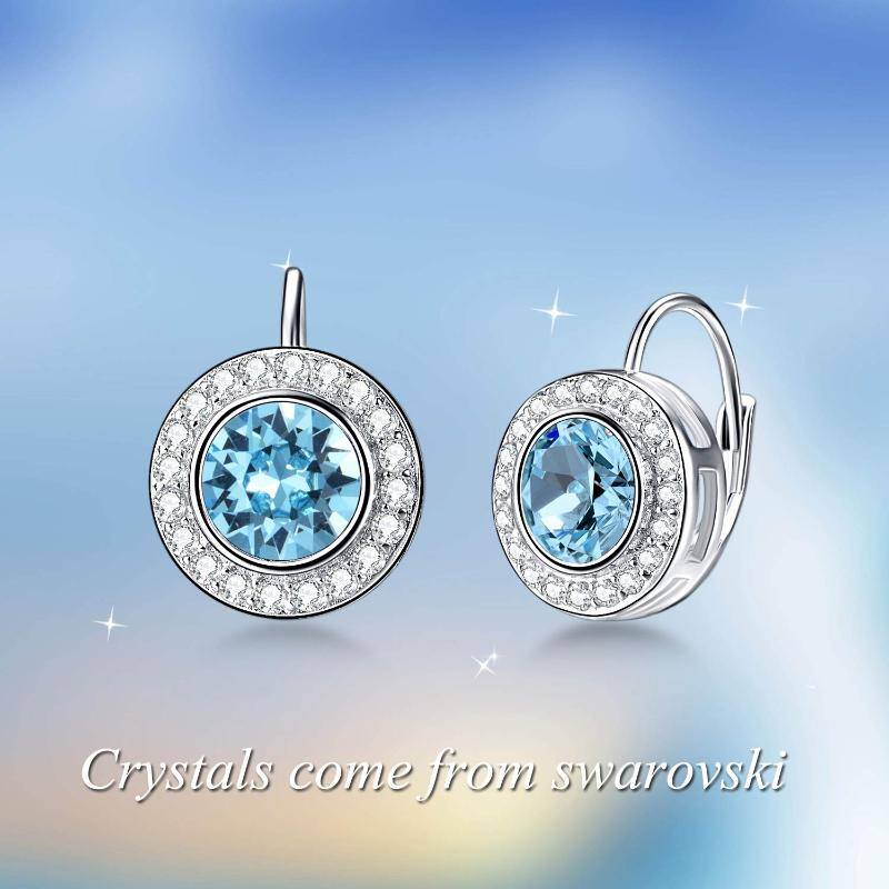 925 Sterling Silver Round Halo Lever-back Earrings w/Crystal from Austria