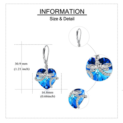 925 Sterling Silver Dragonfly Crystal Pendant Earrings