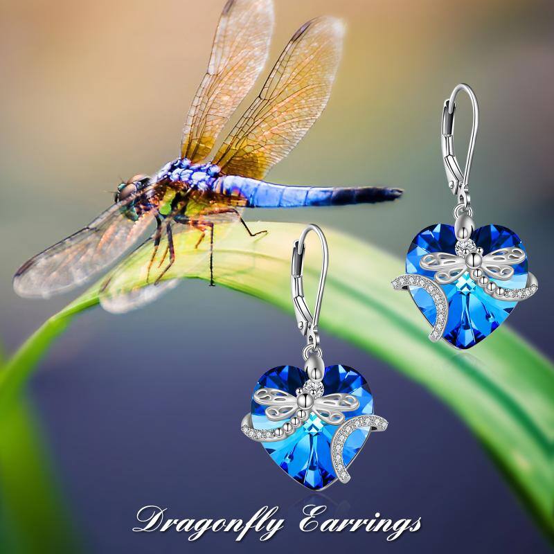 925 Sterling Silver Dragonfly Crystal Pendant Earrings
