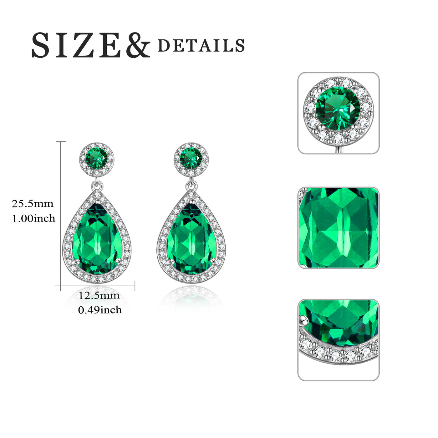 925 Sterling Silver Emerald Stud Earrings