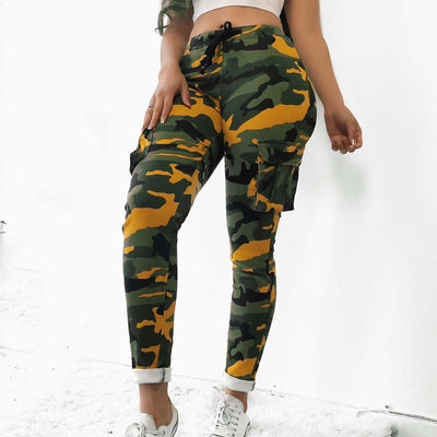 Figure Fitting High Waist Drawstring Camouflage Pants