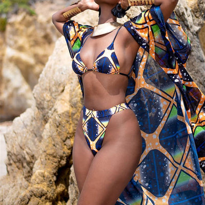 African Print 3 pc. Bikini Suit