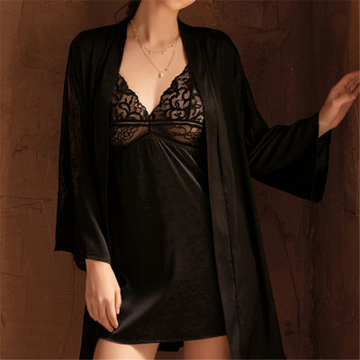 Faux Silk Pajamas Three Piece Sets