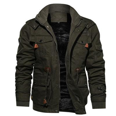 Thick Long-sleeve Washed Cotton Coat w/Hood