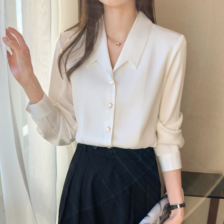 Business Style Long-sleeved Thin Draped Satin Shirt