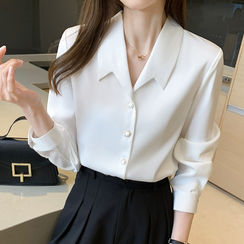 Business Style Long-sleeved Thin Draped Satin Shirt