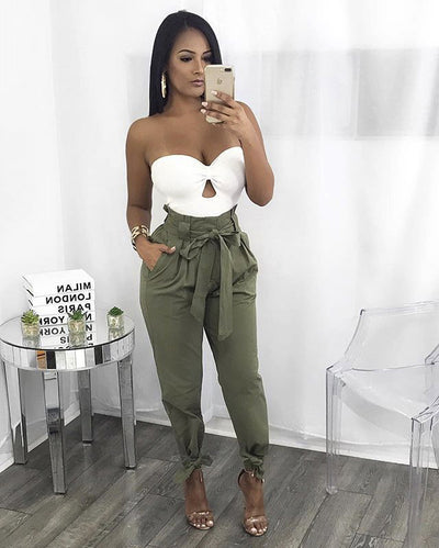 Pure Color Loose Fitting Waist and Ankle Tie Pants