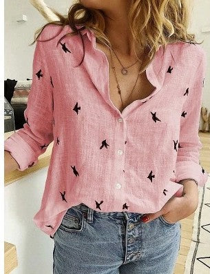 Solid Color Loose Fitting Long Sleeve Linen Shirt (Plus Sizes)