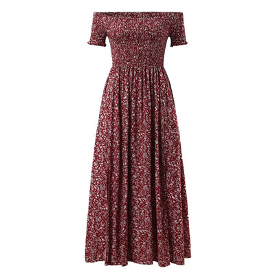 Floral Spek Off-the-shoulder Side Split Dress  (up to 4XL)
