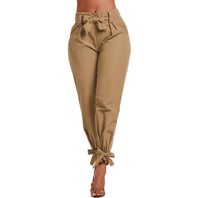 Pure Color Loose Fitting Waist and Ankle Tie Pants