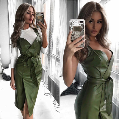 Sleeveless Faux Leather Sling Dress