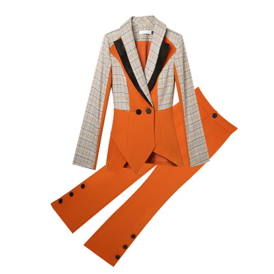 Plaid and Orange Two-piece Suit