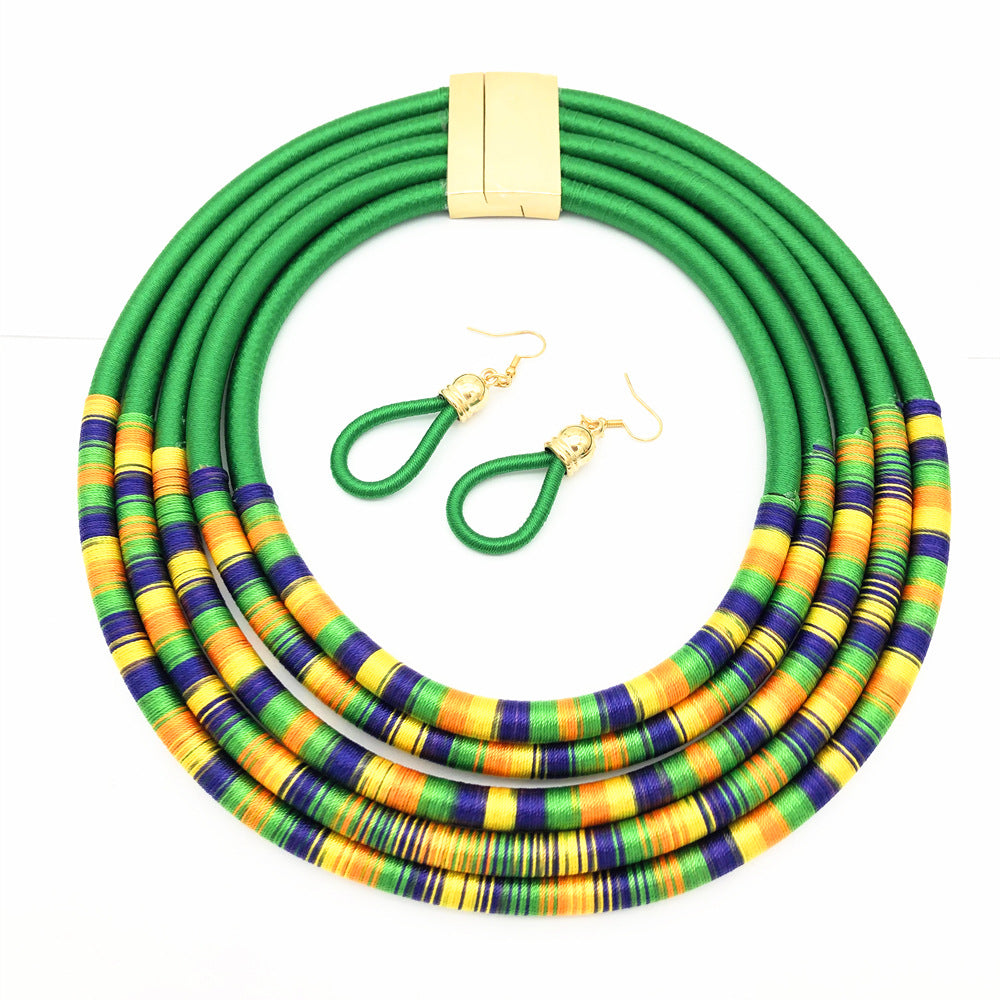 African Multilayer Choker Necklaces w/Earrings