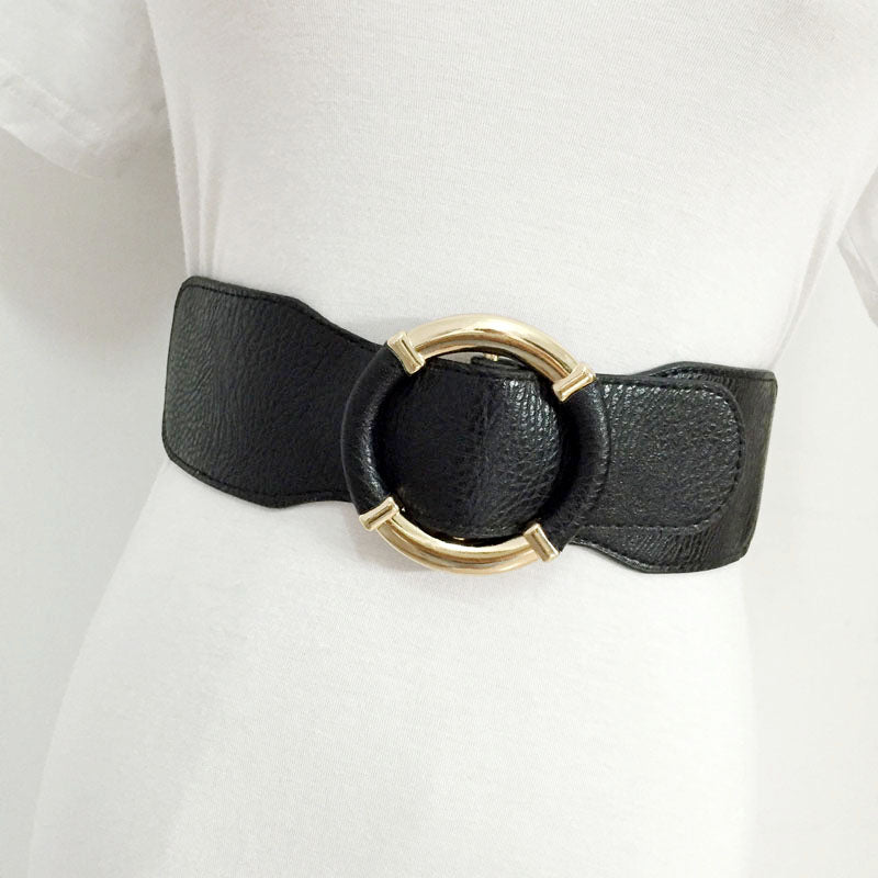 Wide Black Coat Belt with Smooth Buckle