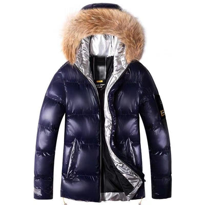 Shiny Furry Hooded Down Coat