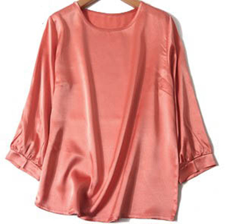Lantern Sleeve Silkworm Pearl Satin Shirt