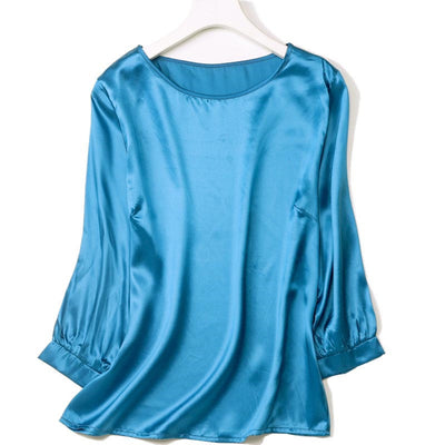 Lantern Sleeve Silkworm Pearl Satin Shirt