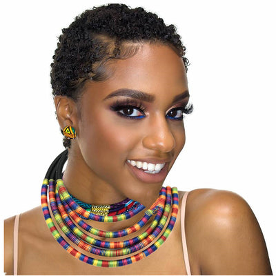 African Multilayer Choker Necklaces w/Earrings