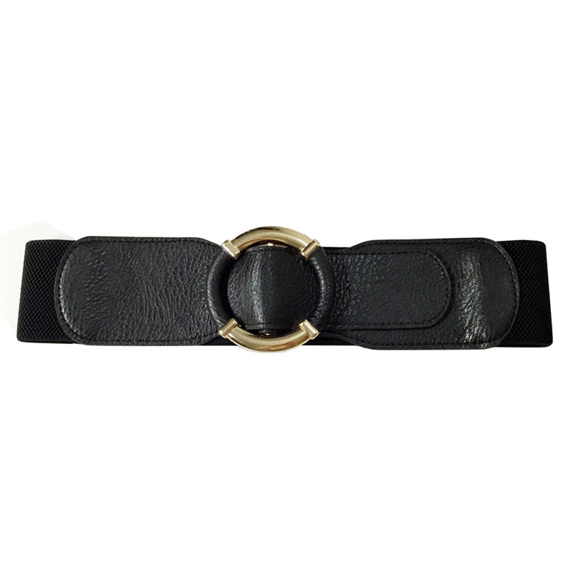 Wide Black Coat Belt with Smooth Buckle