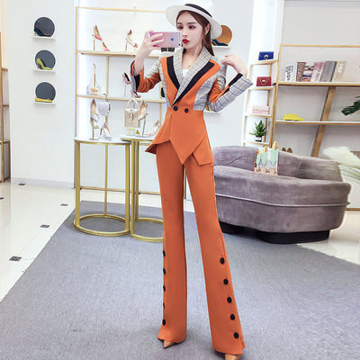Plaid and Orange Two-piece Suit