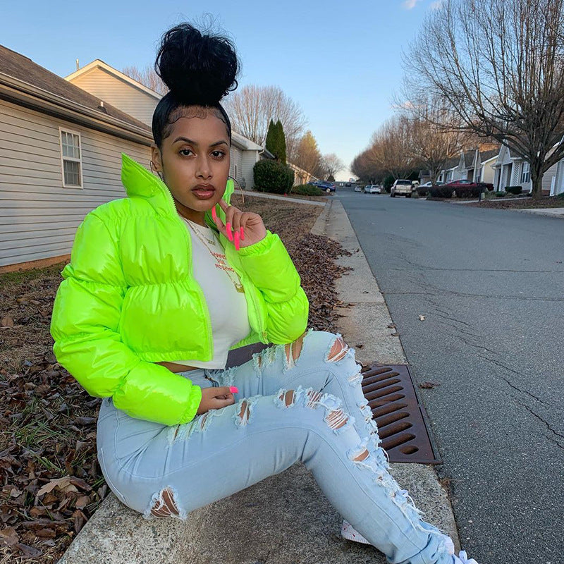 Shiny Puffer Cropped Jacket