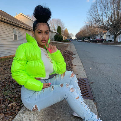 Shiny Puffer Cropped Jacket