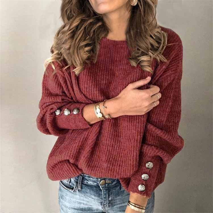 Long Sleeve Round Neck Button Knit Shirt