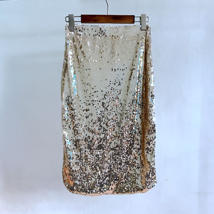 Elastic Waistband Sequined Hip Skirt