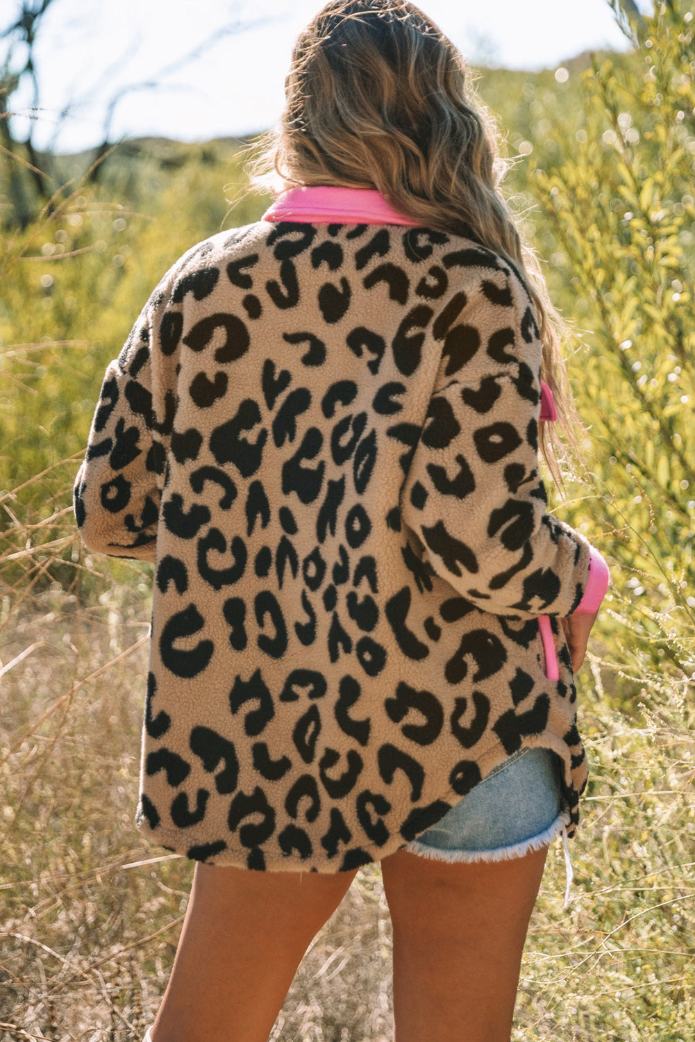 Leopard Contrast Teddy Jacket with Pockets