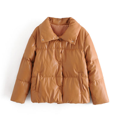 Faux Leather Cotton Stuffed Jacket