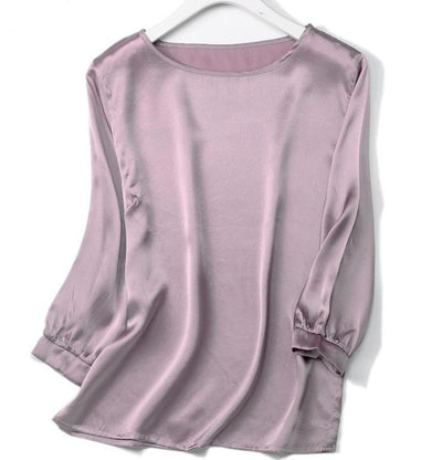 Lantern Sleeve Silkworm Pearl Satin Shirt