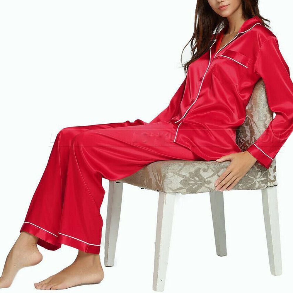 Long Sleeve Satin Real Silk Pajamas Set