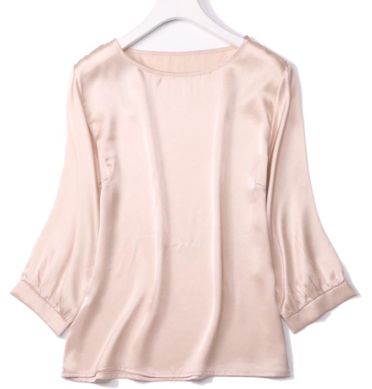 Lantern Sleeve Silkworm Pearl Satin Shirt