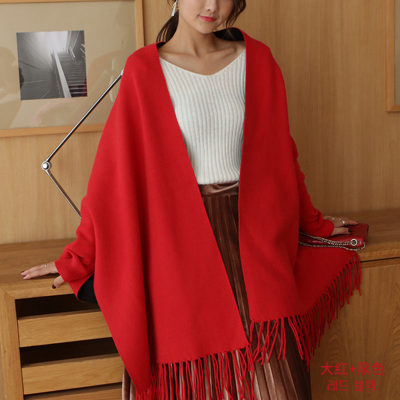 Shawl with Sleeves and Fringe