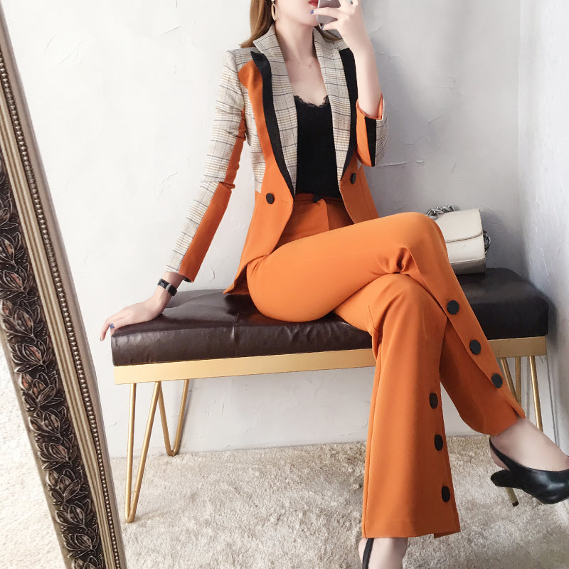 Plaid and Orange Two-piece Suit