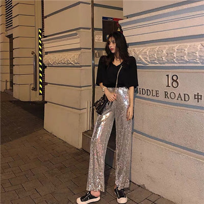 Loose Fitting Shimmering Silver Pants