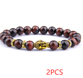 Buddha Head & Tiger's Eye Charm Bead Bracelet