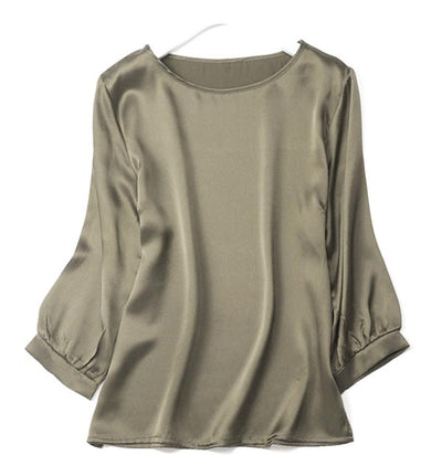 Lantern Sleeve Silkworm Pearl Satin Shirt