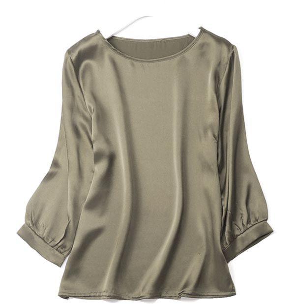 Lantern Sleeve Silkworm Pearl Satin Shirt