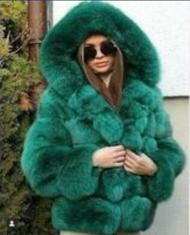 Faux Fur Puff Coat w/Hood (up to 4XL)