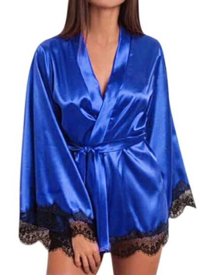 Ice Silk Nightdress with Lace Trim