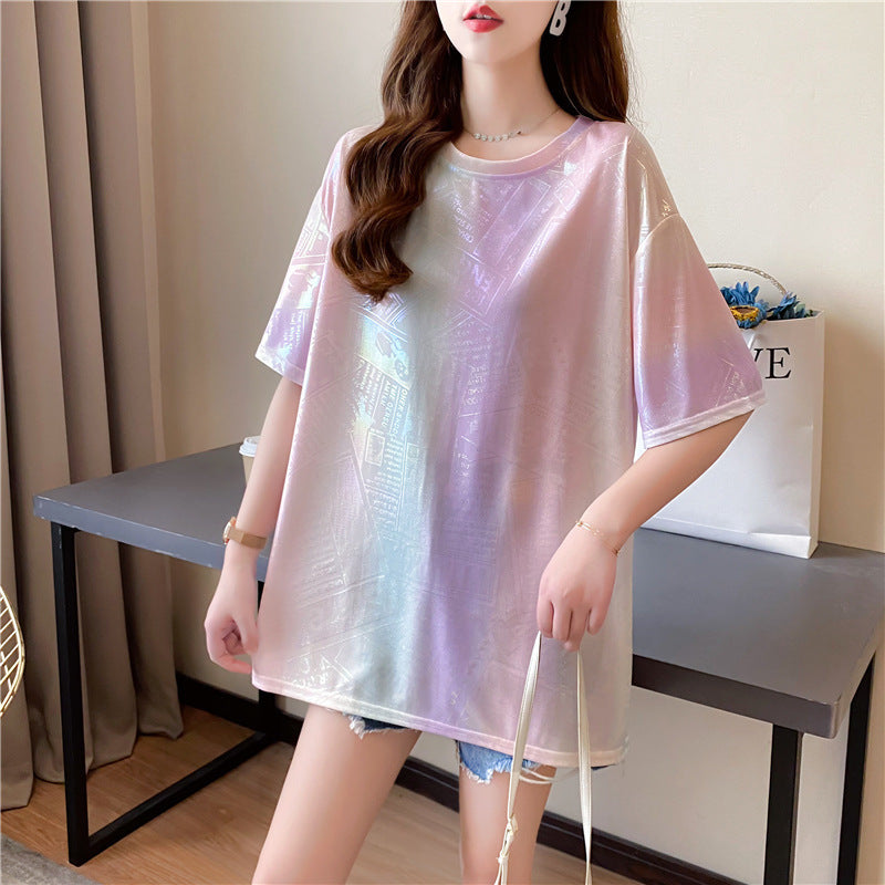 Loose Fitting Shiny Tie-dye Shirt