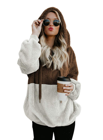 Two Tone Plush Drawstring Hoodie